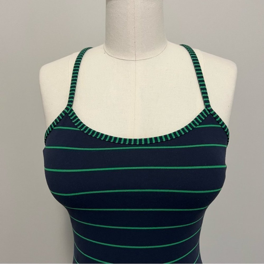 Lululemon Power Y Tank Top Stripe Green Bean Inkwell Navy - Picture 6 of 14